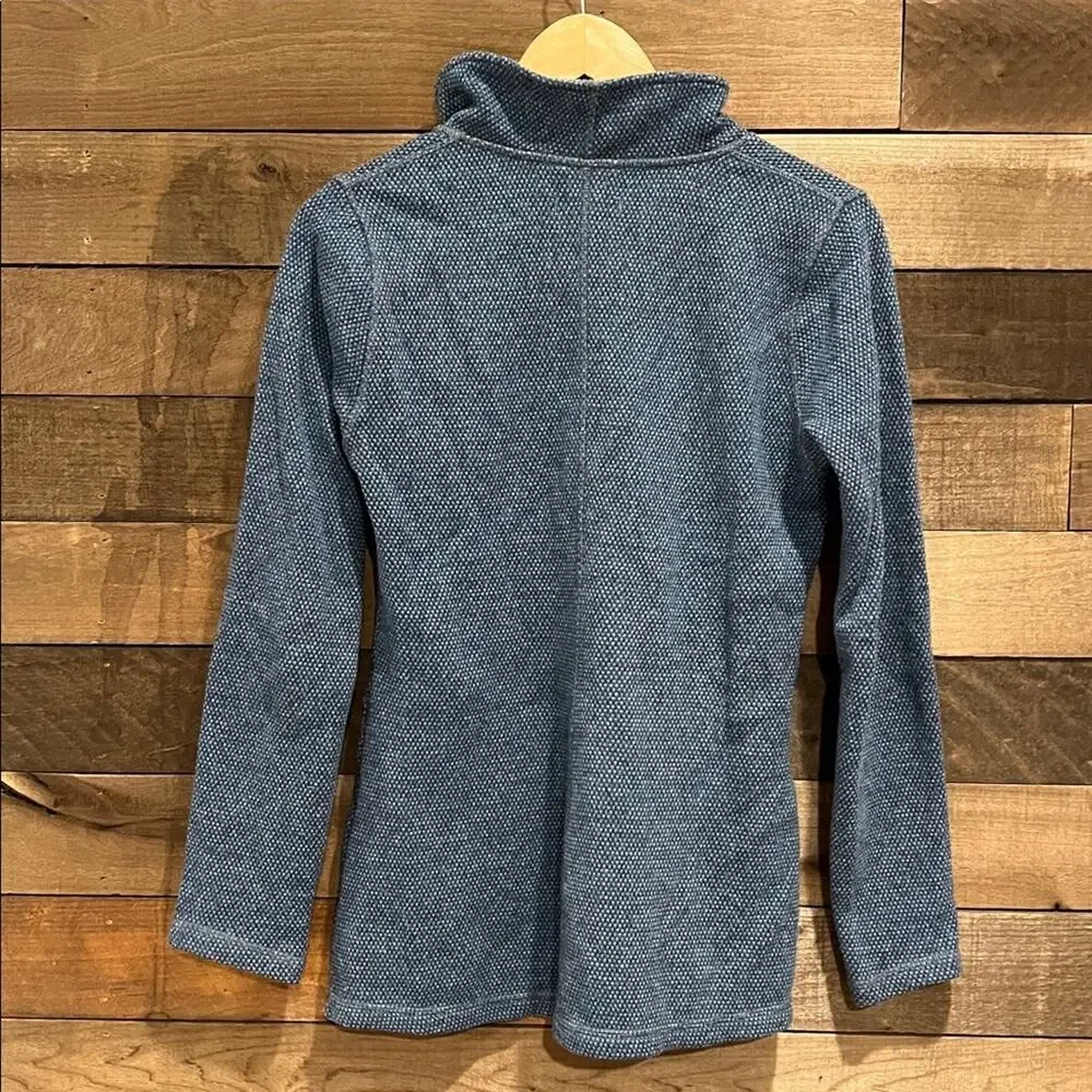 Prana Women's Ebba Sweater Waffle Knit Wool Blend Cowl Neck in Blue